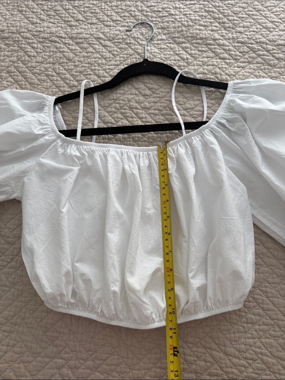 Zara White Off-the-Shoulder Puff Sleeve Crop Top size S boho coastal summer - Picture 5 of 10